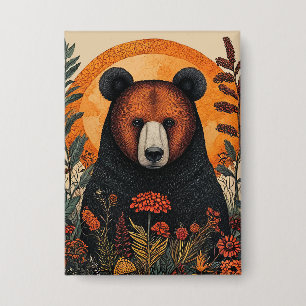 Artistic Bear Among Vibrant Botanical Flowers