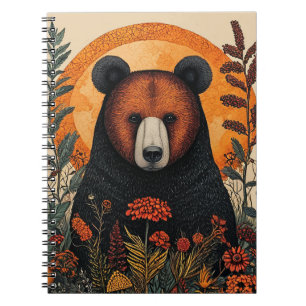 Artistic Bear Among Vibrant Botanical Flowers Notebook