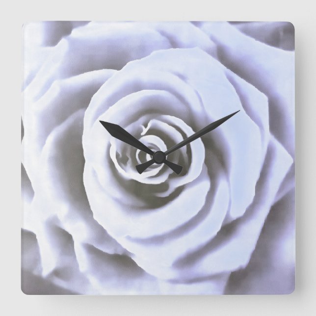 Artistic Big Pale Blue Rose Square Wall Clock (Front)
