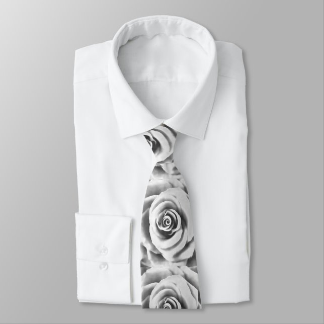 Artistic Big White Rose Tie (Tied)