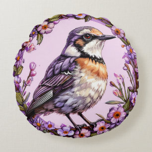 Artistic Bird in Blooming Floral Wreath Soft Round Cushion