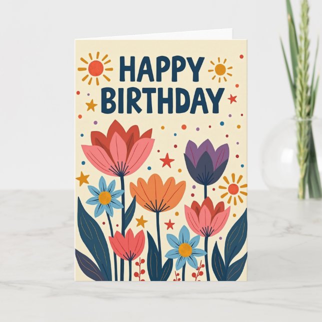 Artistic Birthday Flowers Card (Front)
