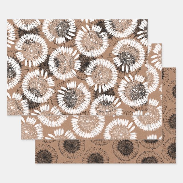 Artistic Black and White ink Daisy Kraft Paper  (Set)