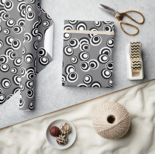 Artistic Black And White Round Circles Dots Wrapping Paper