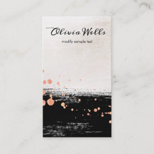 Artistic Black Brushstroke Rose Gold Splatter Business Card
