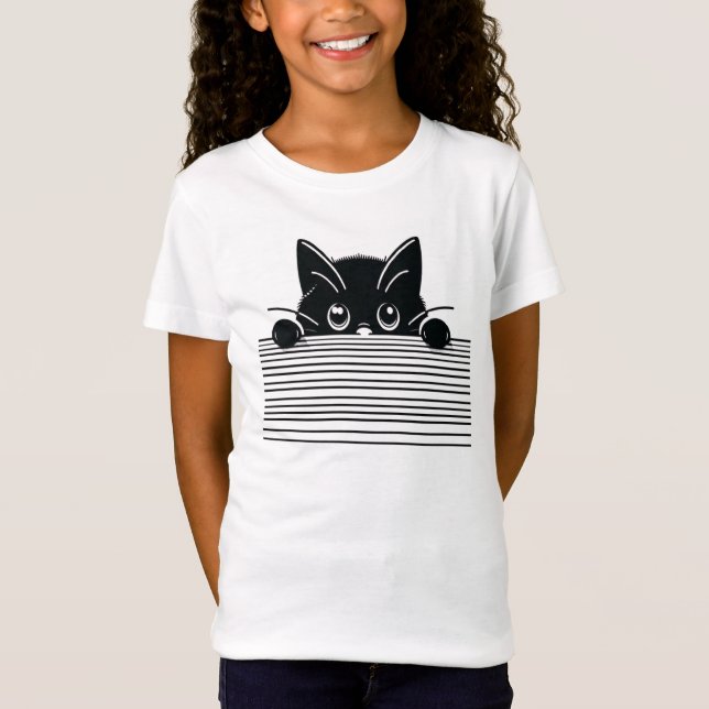 Artistic Black Cat Design T-Shirt (Front)