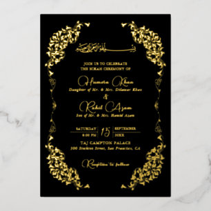 Artistic Black Gold Floral Paisley Muslim Wedding