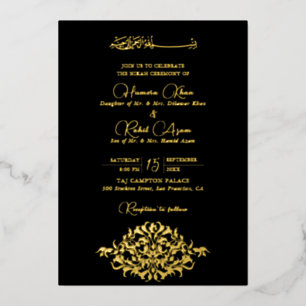 Artistic Black Gold Floral Paisley Muslim Wedding