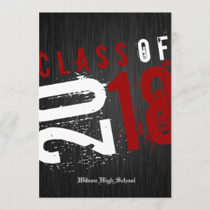 Artistic Black, White and Red Class of 2018 Invitation