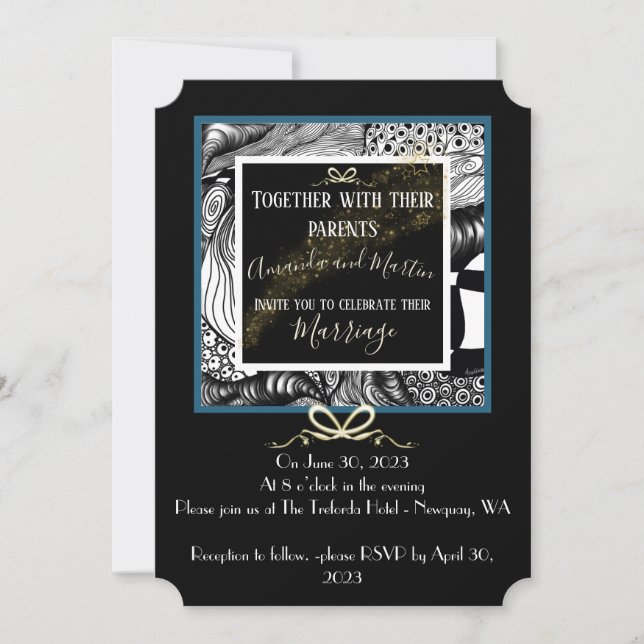 Artistic black white gold and teal line design (Front)