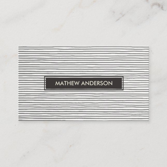 ARTISTIC BLACK WHITE SKETCH STRIPED LINE PATTERN BUSINESS CARD (Front)