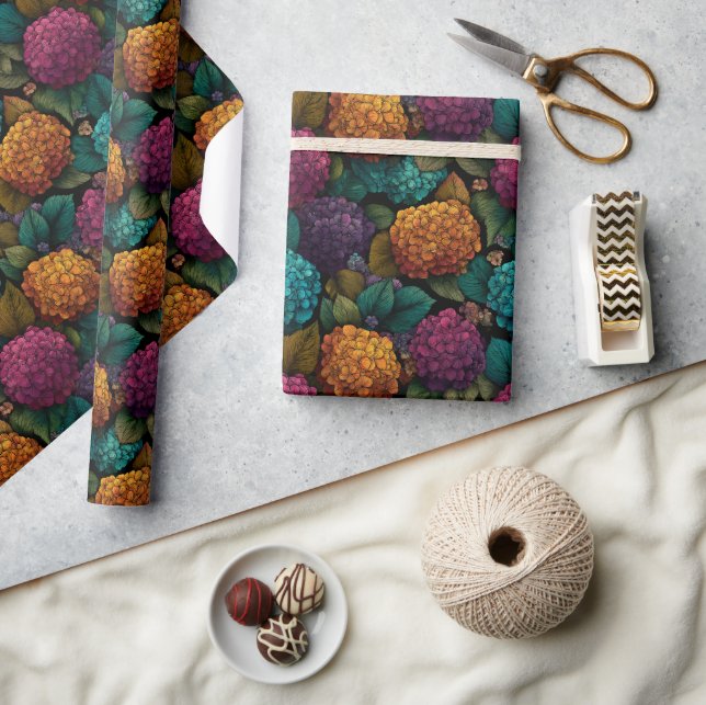 Artistic Blooming Hydrangea Flower Wrapping Paper (Crafts)