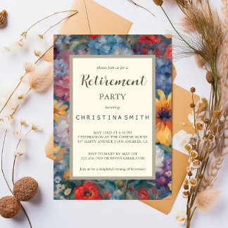 Artistic Blooms Vintage Floral Retirement Party Invitation