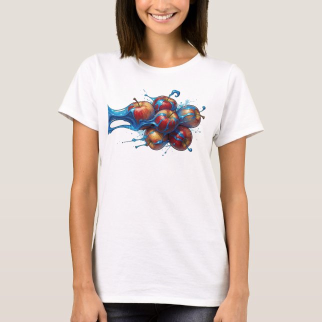 Artistic Blue Abstract Apple Designer Graphic T-Shirt (Front)