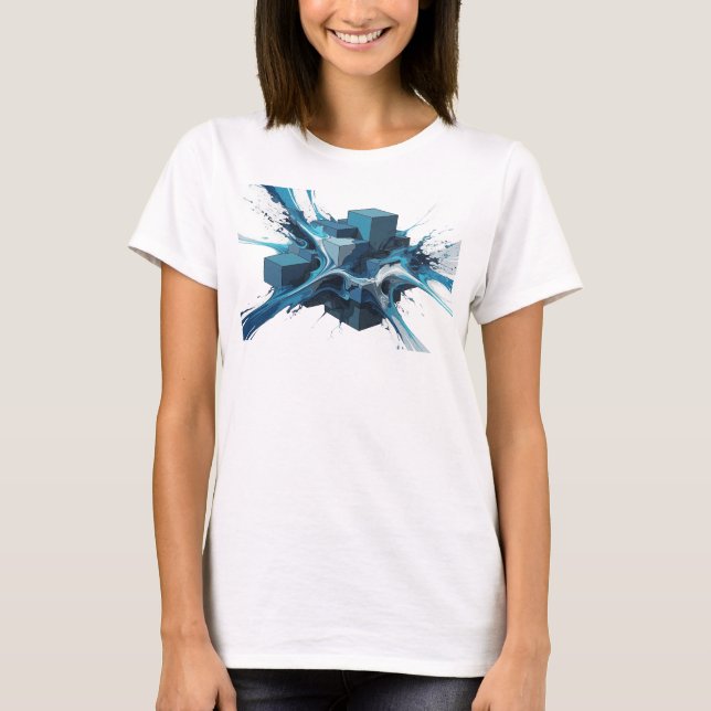 Artistic Blue Abstract Cubes Art Design T-Shirt (Front)