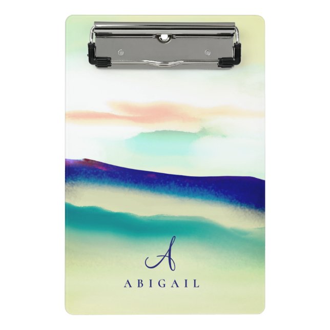 Artistic Blue Abstract Landscape Monogrammed Mini Clipboard (Front)