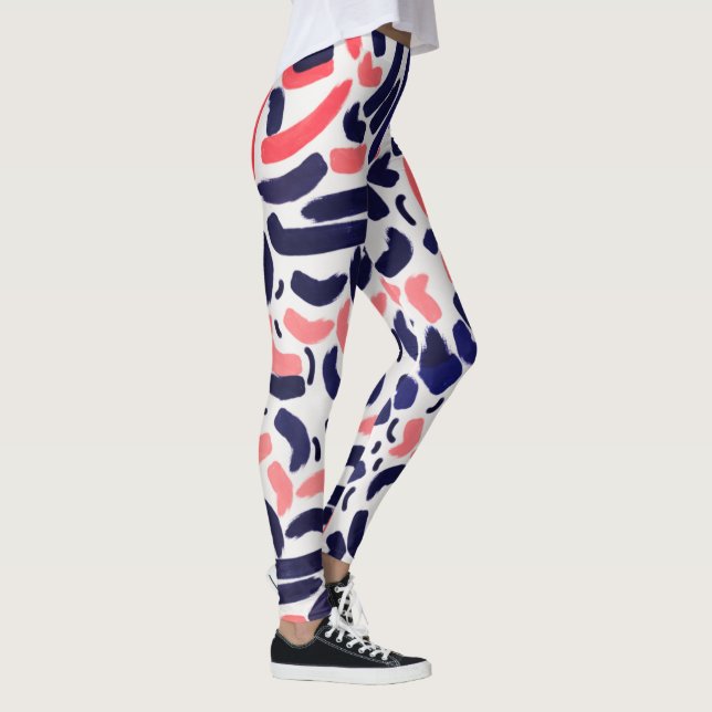 Artistic Blue and Orange Acrylic Curved Pattern Leggings (Right)