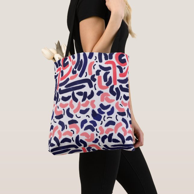 Artistic Blue and Orange Acrylic Curved Pattern Tote Bag (Close Up)
