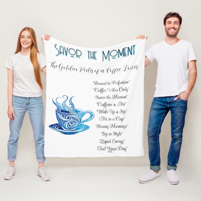 Artistic Blue Coffee Cup with Swirling Patterns Fleece Blanket (In Situ)