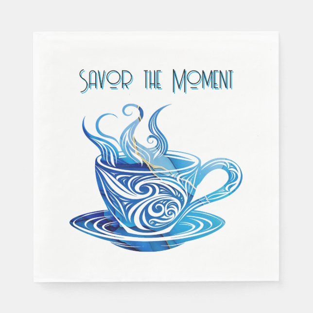 Artistic Blue Coffee Cup with Swirling Patterns Napkin (Front)