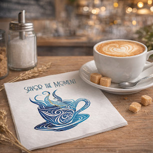 Artistic Blue Coffee Cup with Swirling Patterns Napkin