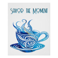 Artistic Blue Coffee Cup with Swirling Patterns