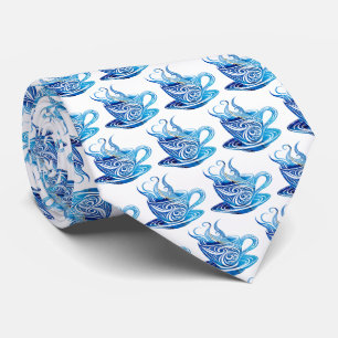 Artistic Blue Coffee Cup with Swirling Patterns Tie