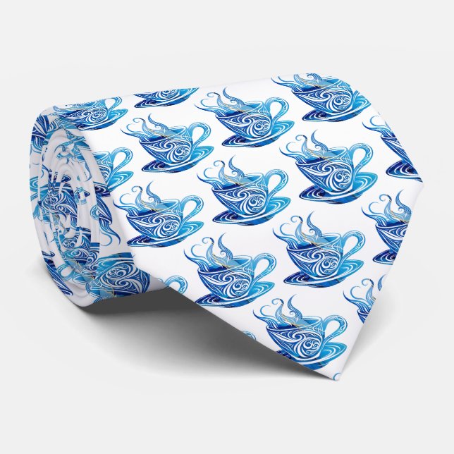 Artistic Blue Coffee Cup with Swirling Patterns Tie (Rolled)