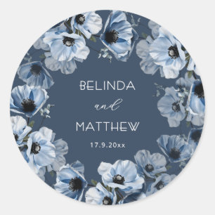 Artistic Blue Flowers Wedding Classic Round Sticker