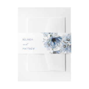Artistic Blue Flowers Wedding Invitation Belly Band