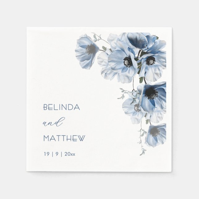 Artistic Blue Flowers | Wedding Napkin (Front)