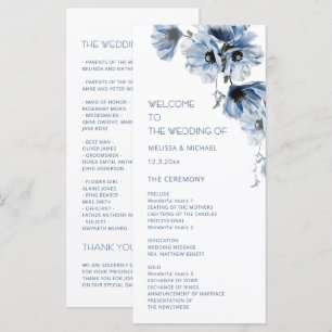 Artistic Blue Flowers Wedding Programme