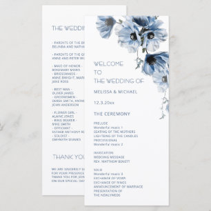 Artistic Blue Flowers Wedding Programme