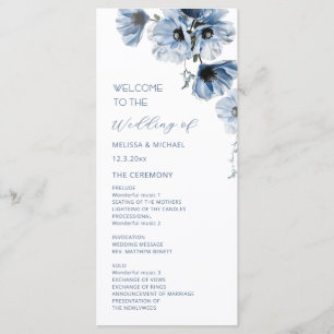 Artistic Blue Flowers Wedding Programme