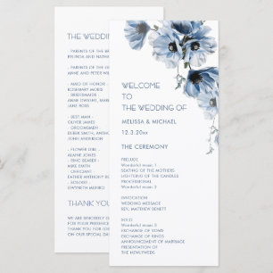 Artistic Blue Flowers Wedding Programme