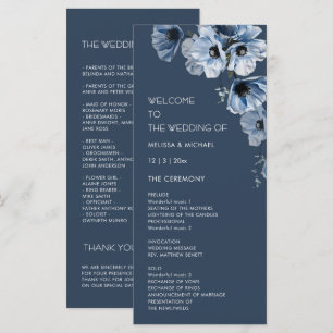 Artistic Blue Flowers Wedding Programme