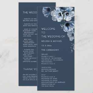 Artistic Blue Flowers Wedding Programme
