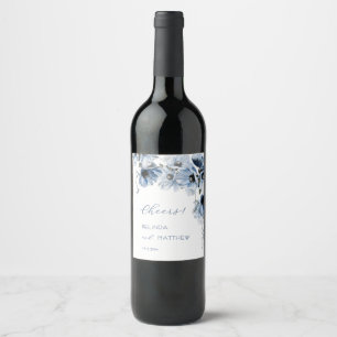 Artistic Blue Flowers Wedding Wine Label