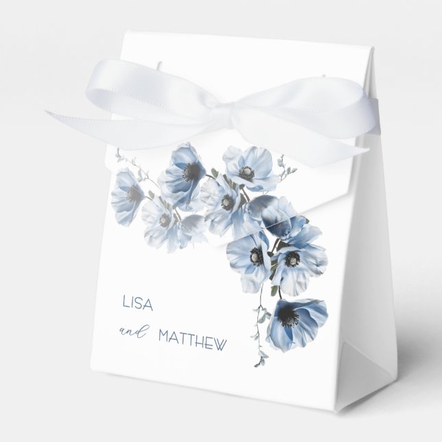 Artistic Blue Flowers White Wedding Favour Box (Front Side)