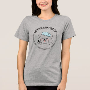 Artistic Blue Hat Poodle Doodle Black Line Design Tri-Blend Shirt