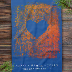 Artistic Blue Heart Drawing Family Christmas  Tea Towel