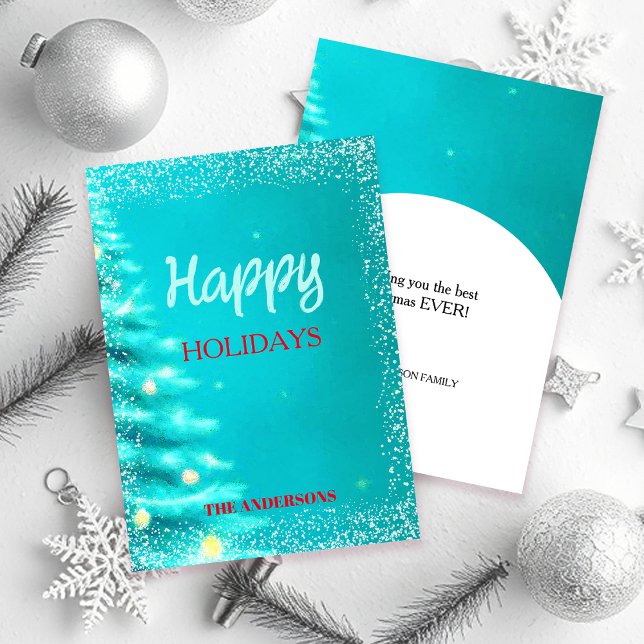 Artistic Blue Holiday Christmas Tree  Card (Creator Uploaded)