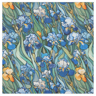 Artistic Blue Irises Fabric