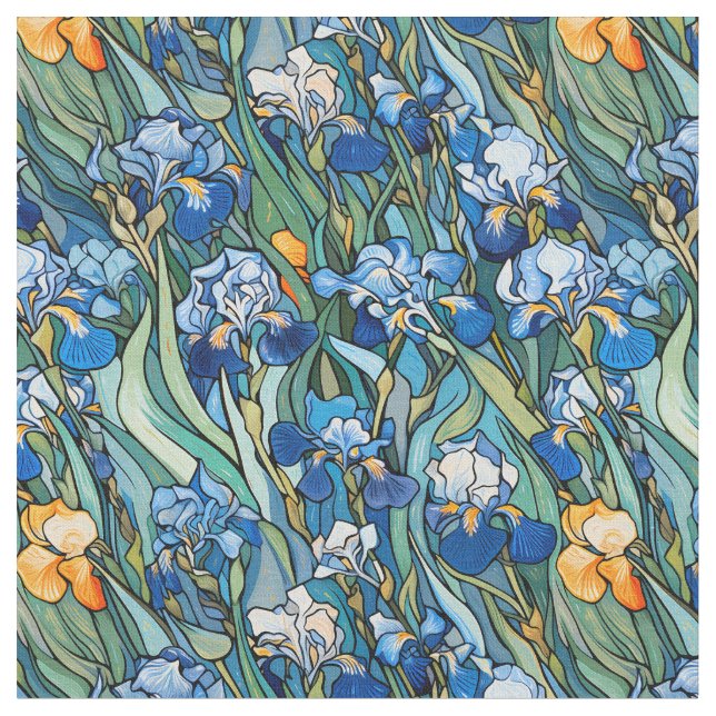Artistic Blue Irises Fabric (Close Up)