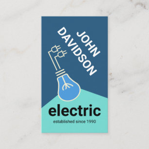 Artistic Blue Light Bulb Beam Electrical Wiring Business Card