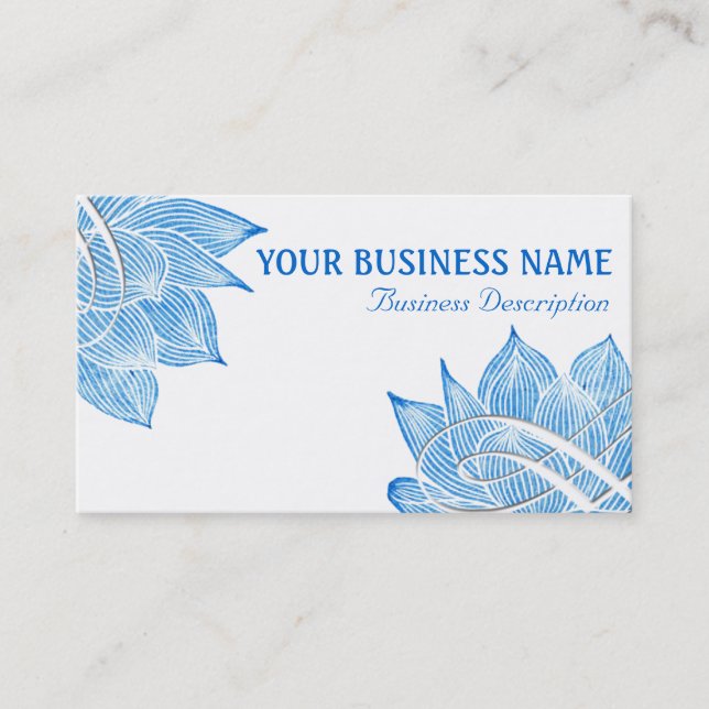 Artistic Blue Lotus Blossom on White Business Card (Front)