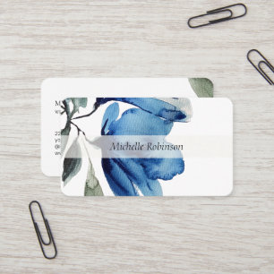 Artistic Blue Oversized Flowers Watercolor  Business Card