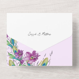 Artistic Blue Purple Wildflowers Watercolor All In One Invitation
