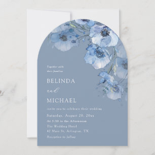 Artistic Blue Watercolor Flowers Casual Wedding Invitation