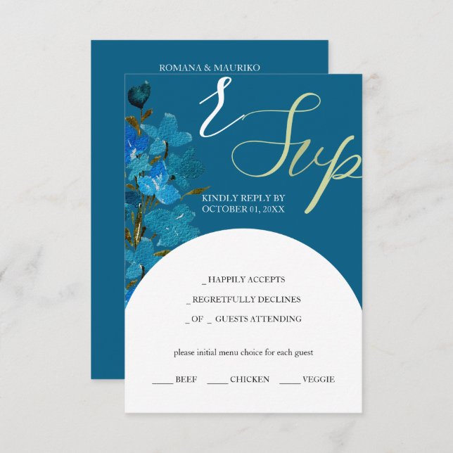 Artistic Blue Watercolor Wildflowers RSVP Card (Front/Back)